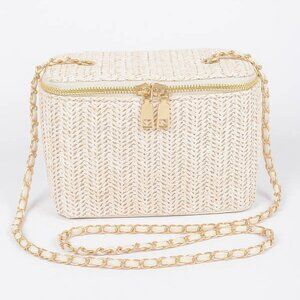 Faux Straw Cosmetic Case Bag